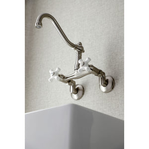Kingston Brass KS3228PX Vintage 6" Adjustable Center Wall Mount Kitchen Faucet, Brushed Nickel