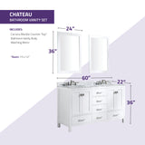 ANZZI VT-MRCT0060-WH Chateau 60 in. W x 22 in. D Bathroom Vanity Set in White with Carrara Marble Top with White Sink