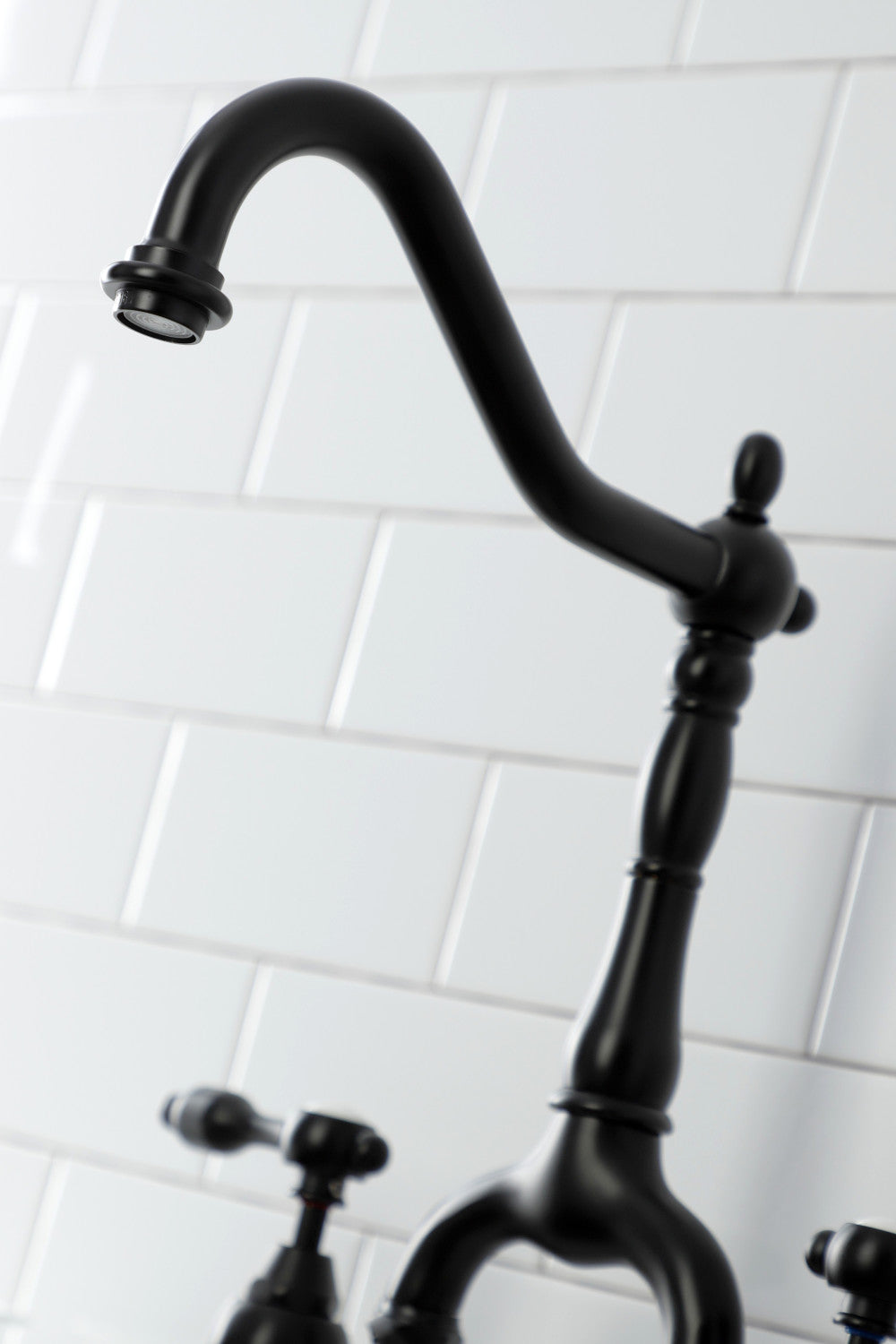 Kingston Brass KS7750TALBS Tudor Bridge Kitchen Faucet with Brass Sprayer, Matte Black
