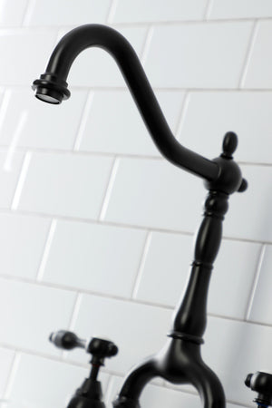 Kingston Brass KS7750TALBS Tudor Bridge Kitchen Faucet with Brass Sprayer, Matte Black