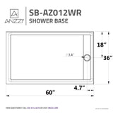 ANZZI SB-AZ012WR Field Series 60 in. x 36 in. Shower Base in White