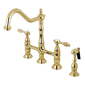 Kingston Brass KS1272TALBS Tudor Bridge Kitchen Faucet with Brass Sprayer, Polished Brass