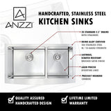 ANZZI K36203A-031B Elysian Farmhouse 36 in. Double Bowl Kitchen Sink with Accent Faucet in Brushed Nickel