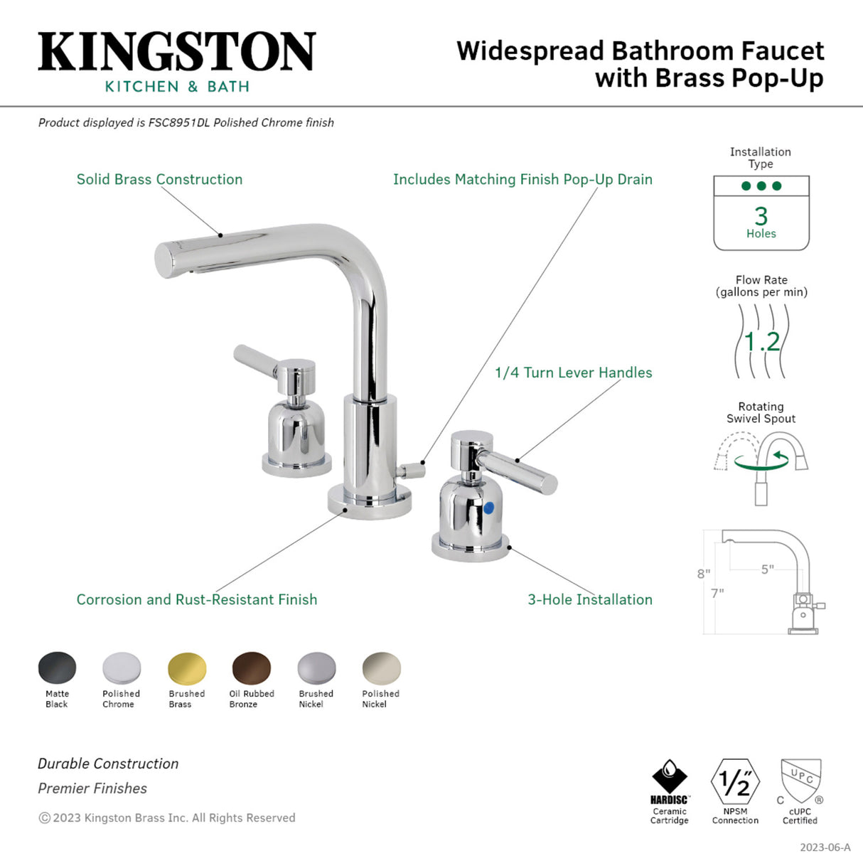 Fauceture FSC8953DL 8 in. Widespread Bathroom Faucet, Brushed Brass