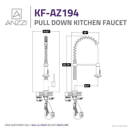 ANZZI KF-AZ194BN Step Single Handle Pull-Down Sprayer Kitchen Faucet in Brushed Nickel