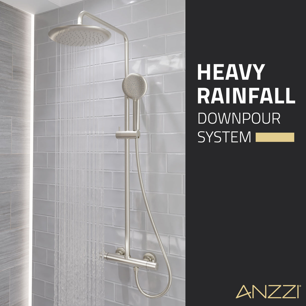 ANZZI SH-AZ101BN Heavy Rainfall Stainless Steel Shower Bar with Hand Sprayer in Brushed Nickel