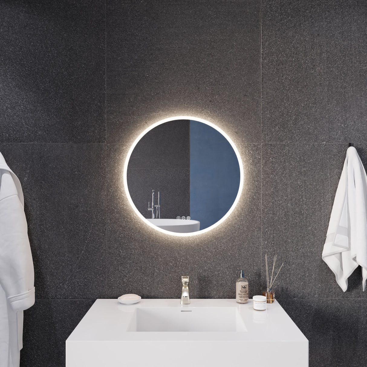 ANZZI BA-LMDFX018AL 24-in. Diam. LED Front/Back Lighting Bathroom Mirror with Defogger