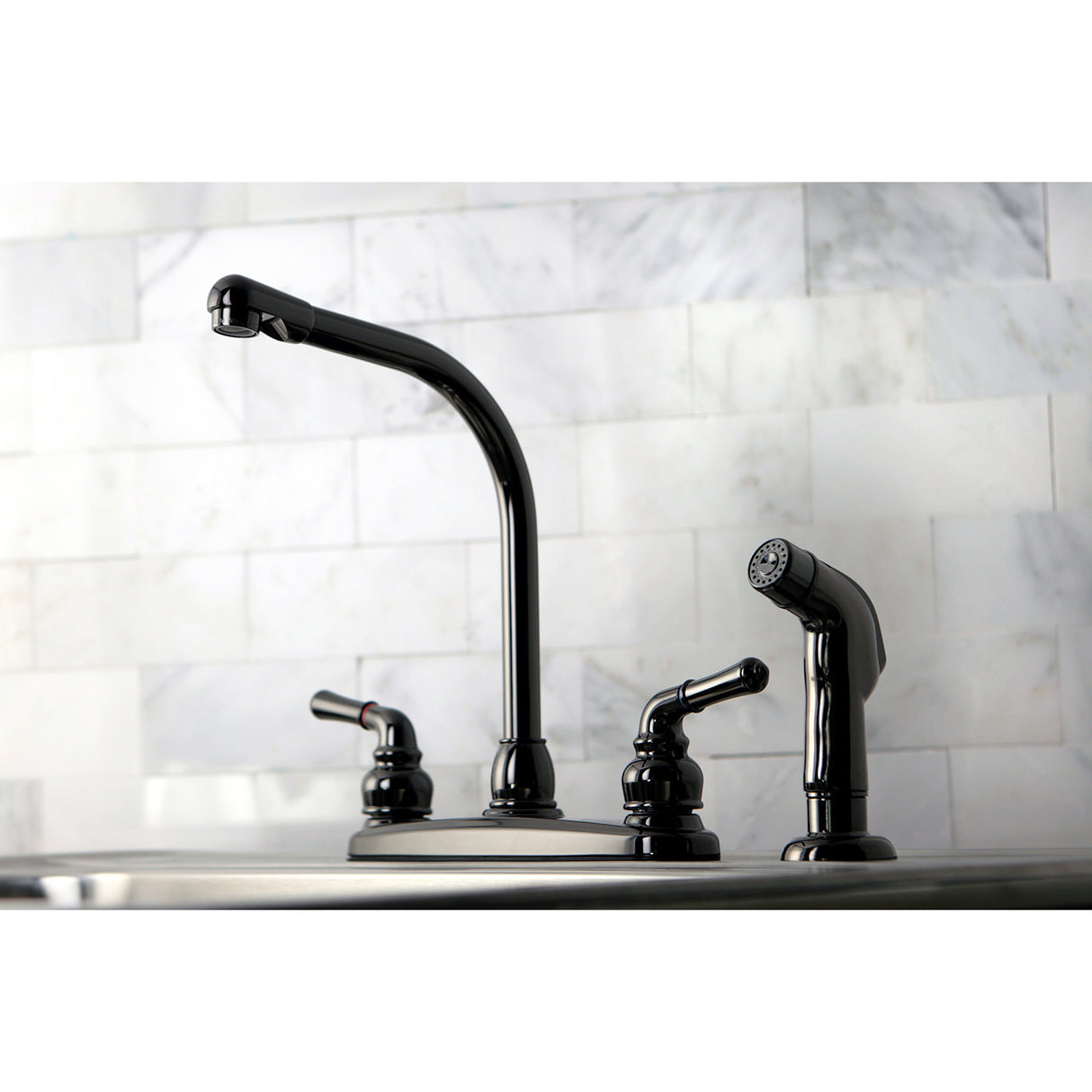 Kingston Brass NB750SP Water Onyx Centerset Kitchen Faucet, Black Stainless Steel