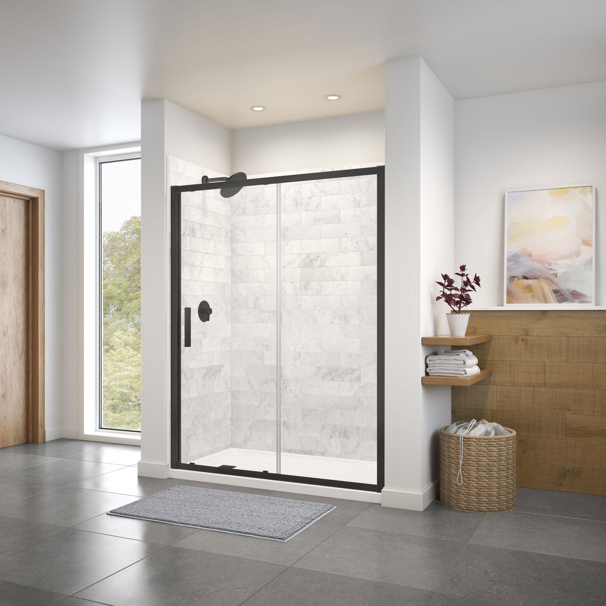 MAAX 135243-900-340-000 Connect 55 ½-57 x 72 in. 6mm Sliding Shower Door for Alcove Installation with Clear glass in Matte Black