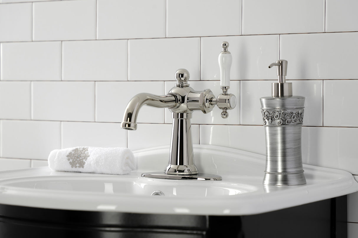 Kingston Brass KSD154KLPN Nautical Single-Handle Bathroom Faucet with Push Pop-Up, Polished Nickel