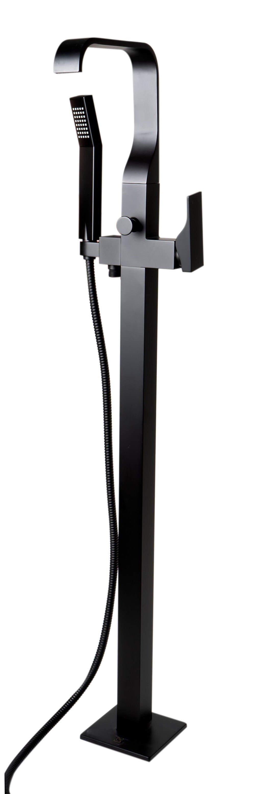Black Matte Single Lever Floor Mounted Tub Filler Mixer w Hand Held Shower Head