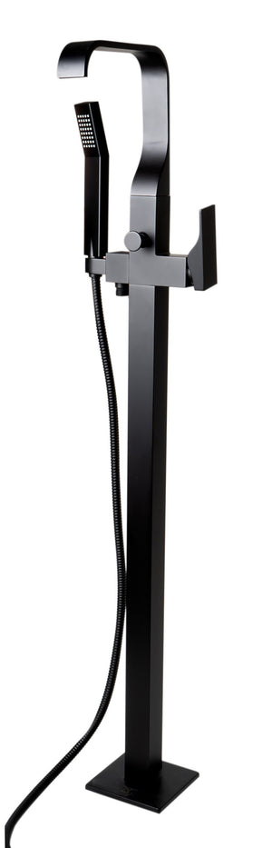 Black Matte Single Lever Floor Mounted Tub Filler Mixer w Hand Held Shower Head