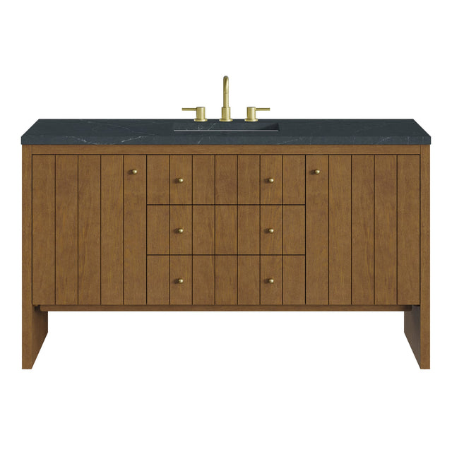 Hudson 60" Single Vanity, Honey Oak w/ 3 CM Charcoal Soapstone Silestone Top