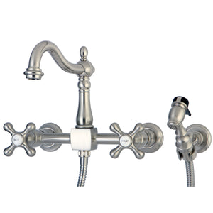 Kingston Brass KS1268AXBS Heritage Wall Mount Bridge Kitchen Faucet with Brass Sprayer, Brushed Nickel