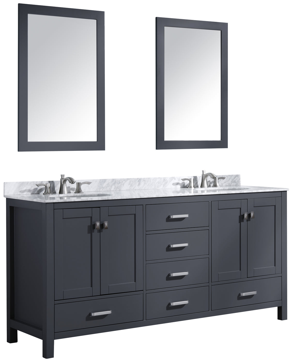 ANZZI VT-MRCT0072-GY Chateau 72 in. W x 22 in. D Bathroom Bath Vanity Set in Gray with Carrara Marble Top with White Sink