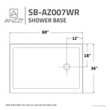 ANZZI SB-AZ007WR Colossi Series 36 in. x 60 in. Single Threshold Shower Base in White