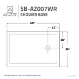 ANZZI SB-AZ007WR-R Series 36 in. x 60 in. Single Threshold Shower Base in White