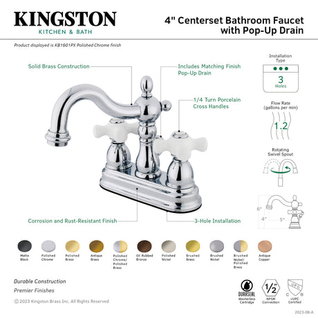 Kingston Brass KB1601PX Heritage 4 in. Centerset Bathroom Faucet, Polished Chrome