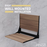 ANZZI AC-AZ8208MB Isle 17 in. Teak Wall Mounted Folding Shower Seat in Matte Black