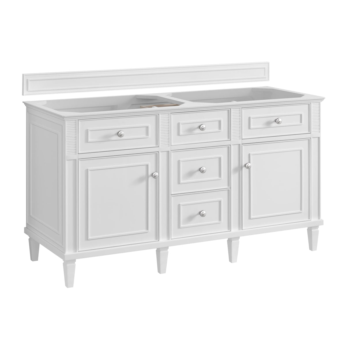 Lorelai 60" Double Vanity, Bright White, w/ 3 CM Siberian Silestone Top w/FreePower Wireless Charger