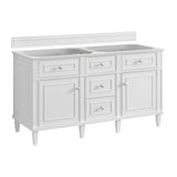 Lorelai 60" Double Vanity, Bright White, w/ 3 CM Siberian Silestone Top w/FreePower Wireless Charger