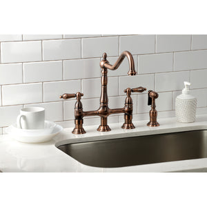 Kingston Brass KS127ALBSAC Heritage Bridge Kitchen Faucet with Brass Sprayer, Antique Copper