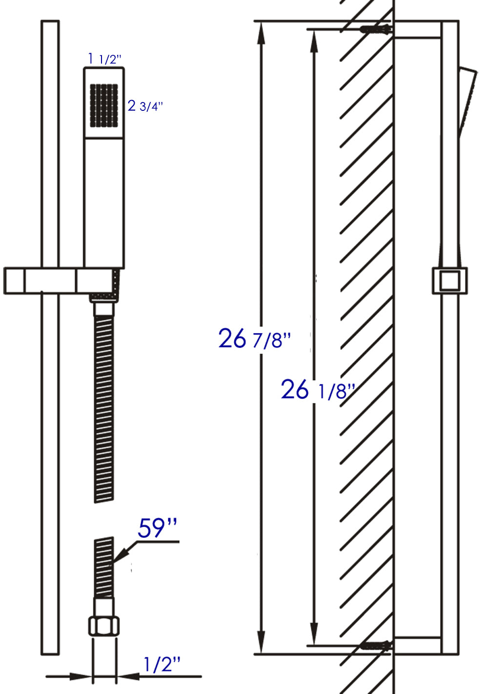 Black Matte Square Sliding Rail Hand Shower Set
