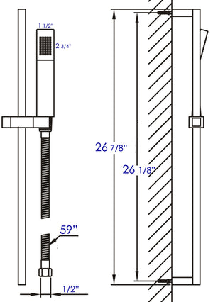 Black Matte Square Sliding Rail Hand Shower Set