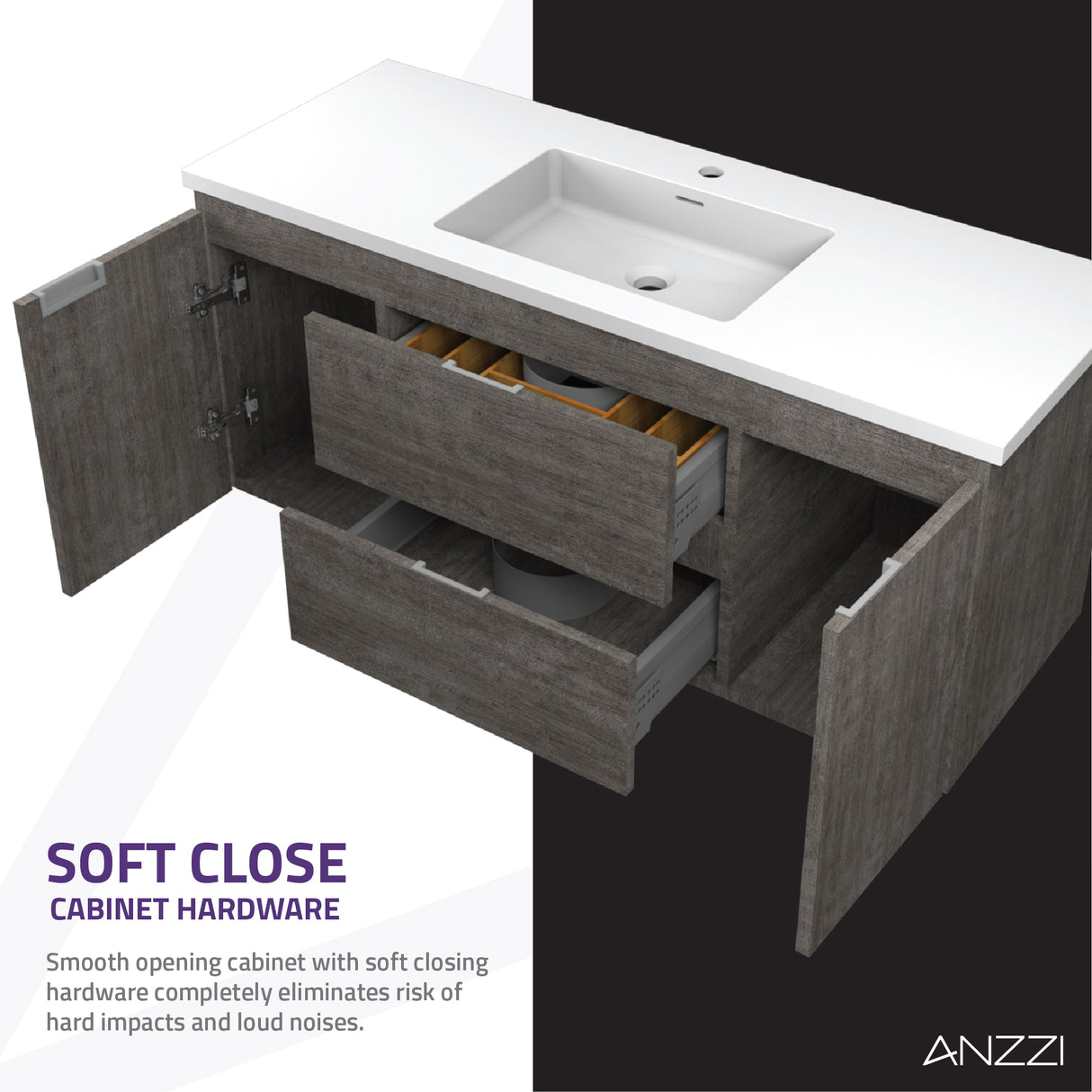 ANZZI VT-MRSCCT48-GY 48 in. W x 20 in. H x 18 in. D Bath Vanity Set in Rich Gray with Vanity Top in White with White Basin and Mirror