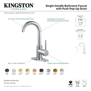 Fauceture LS8433DL Concord Single-Handle Bathroom Faucet with Push Pop-Up, Brushed Brass