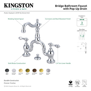 Kingston Brass KS7971AL English Country Bridge Bathroom Faucet with Brass Pop-Up, Polished Chrome
