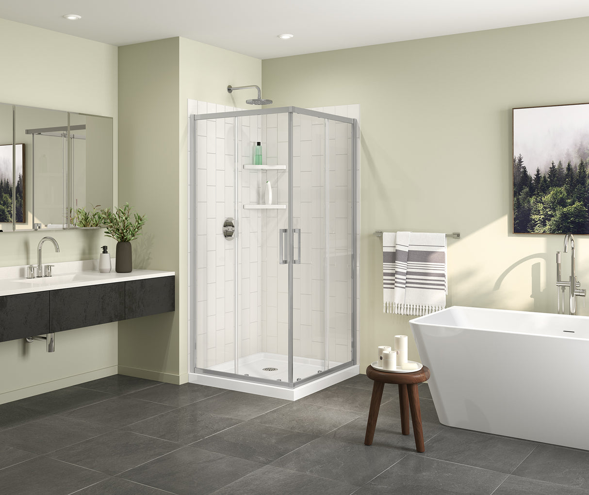 MAAX 107481-900-084-000 Scarlet 36 x 36 Acrylic Corner Drain Shower Kit in White with Clear Glass in Chrome