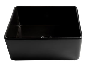 Black Matte Smooth Apron 24" x 18" Single Bowl Fireclay Farm Sink