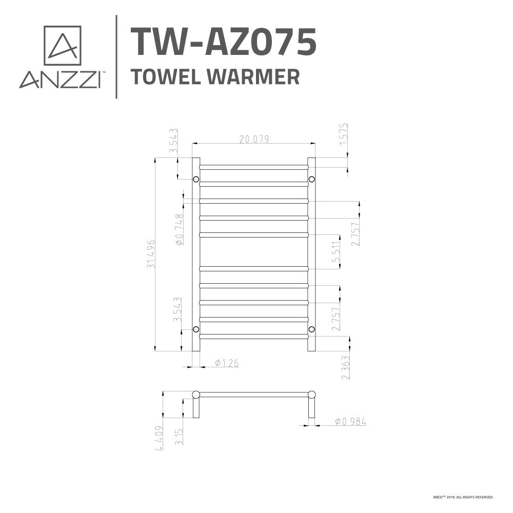 ANZZI TW-AZ075BN Bali Series 10-Bar Stainless Steel Wall Mounted Towel Warmer in Brushed Nickel
