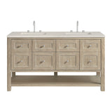 Breckenridge 60" Double Vanity, Whitewashed Oak, w/ 3 CM Siberian Silestone Top w/FreePower Wireless Charger