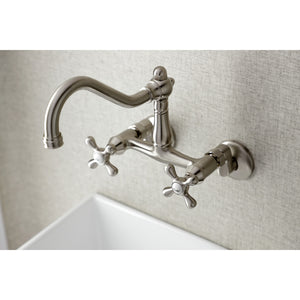 Kingston Brass KS3228AX Vintage 6" Adjustable Center Wall Mount Kitchen Faucet, Brushed Nickel