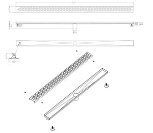 ALFI brand 59" Black Matte Stainless Steel Linear Shower Drain with Groove Holes