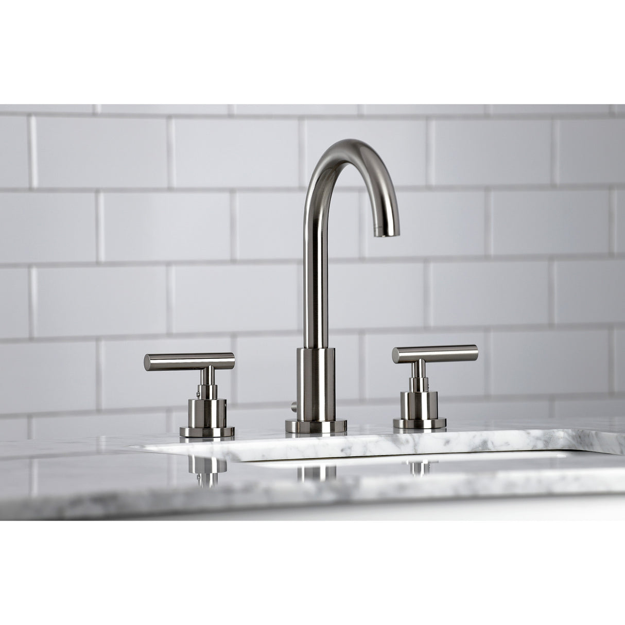 Kingston Brass FSC8928CML Manhattan Widespread Bathroom Faucet with Brass Pop-Up, Brushed Nickel