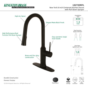 Gourmetier LS2720NYL New York Single-Handle Pull-Down Kitchen Faucet, Matte Black