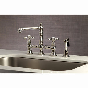 Kingston Brass KS7276AXBS English Country 8" Bridge Kitchen Faucet with Sprayer, Polished Nickel