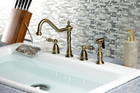 Kingston Brass KB1793ALBS Widespread Kitchen Faucet, Antique Brass