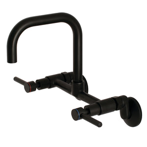 Kingston Brass Concord 8-Inch Adjustable Center Wall Mount Kitchen Faucet, Matte Black