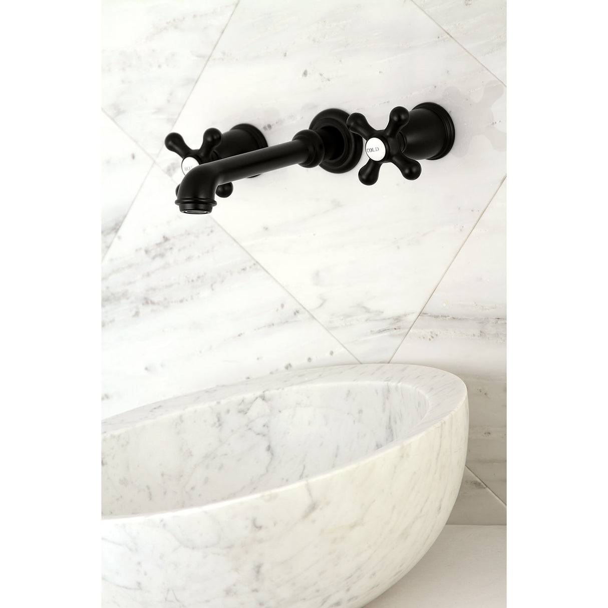 Kingston Brass KS7120AX English Country Two-Handle Wall Mount Bathroom Faucet, Matte Black