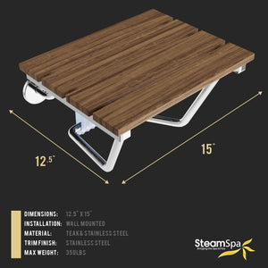 Fit 14.96 in. Teak Wall Mounted Folding Shower Seat SS-F