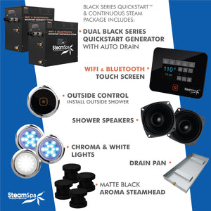Steam Shower Generator Kit System | Matte Black + Self Drain Combo| Enclosure Steamer Sauna Spa Stall Package|Touch Screen Wifi App/Bluetooth Control Panel |2x 10.5 kW Raven | RVB2100BK-A RVB2100BK-A