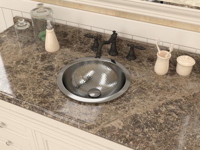 ANZZI BS-004 Julian 14 in. Handmade Drop-in Bathroom Sink with Overflow in Hammered Nickel