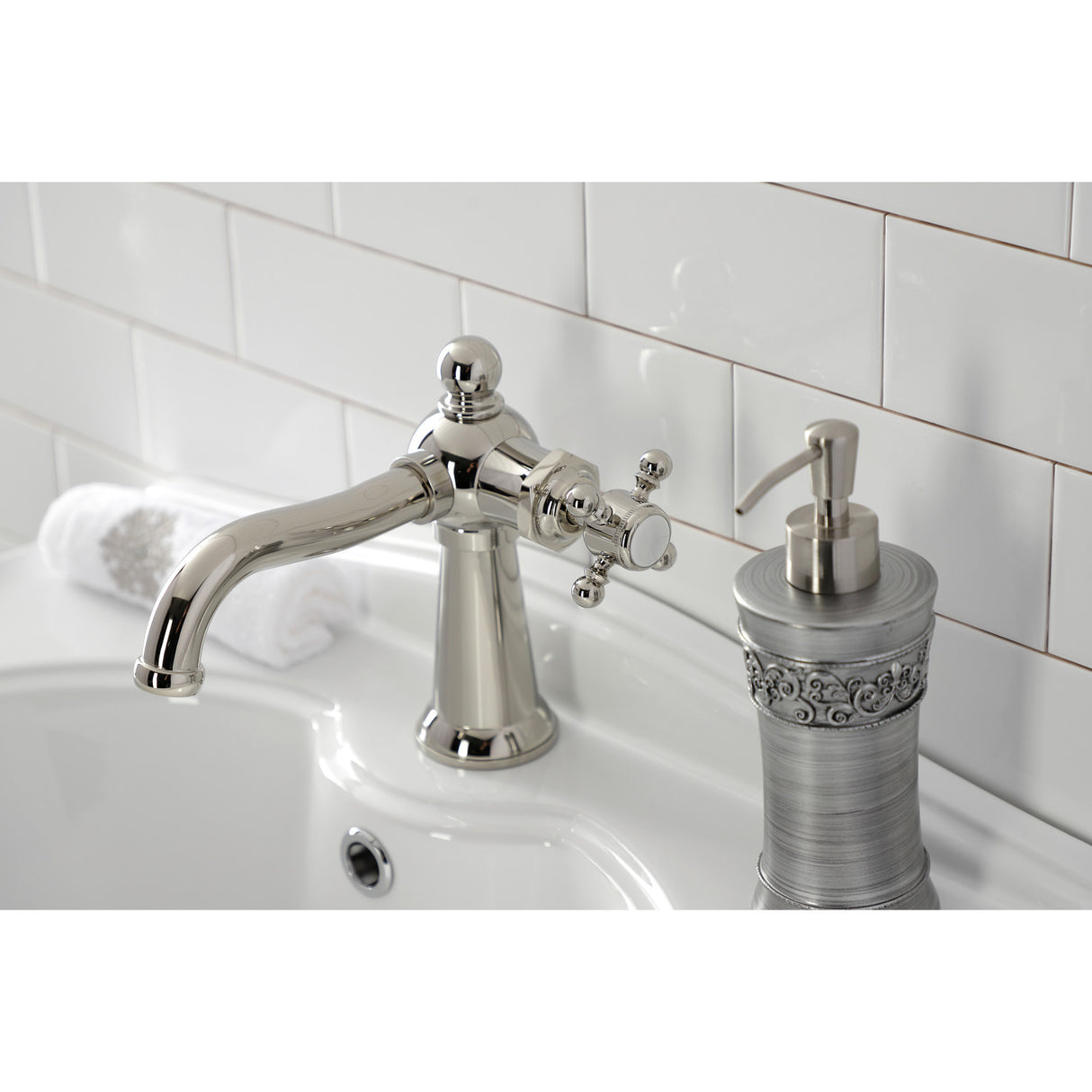 Kingston Brass KS154BXPN Nautical Single-Handle Bathroom Faucet with Push Pop-Up, Polished Nickel