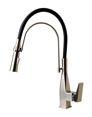 Brushed Nickel Square Kitchen Faucet with Black Rubber Stem