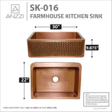 ANZZI SK-016 Edessa Farmhouse Handmade Copper 30 in. 0-Hole Single Bowl Kitchen Sink with Weave Design Panel in Polished Antique Copper