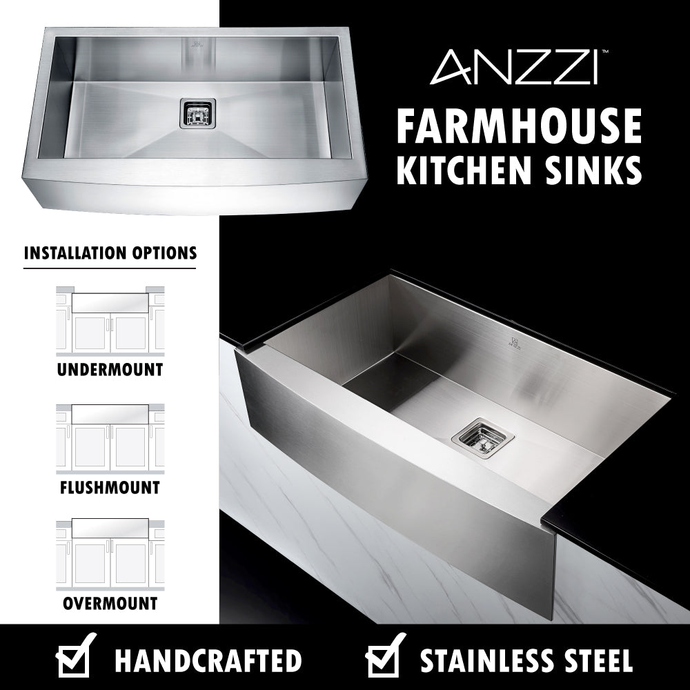 ANZZI K-AZ3620-1AS Elysian Farmhouse Stainless Steel 36 in. Single Bowl Kitchen Sink in Brushed Satin